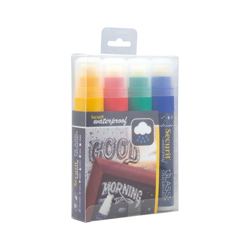 [CU923] Securit Watervaste krijtstift (Glas + Krijtbord) in rood, groen, geel, blauw met 7-15 mm penpunt (doos 4)