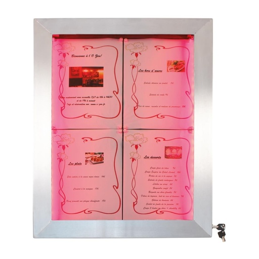 [CU937] Securit RVS Gekleurde LED's 4xA4 informatiedisplay (excl paal en voet)