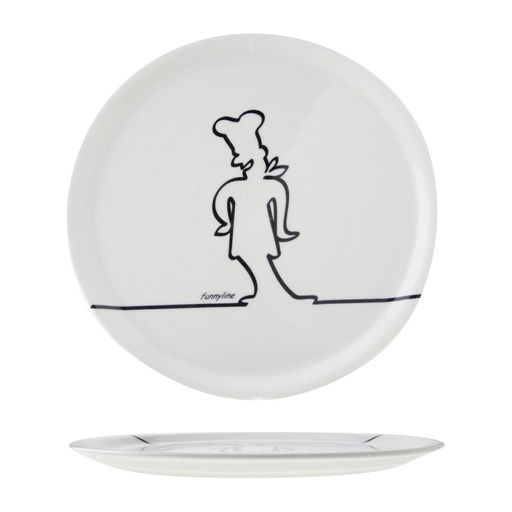 [CX013E] Pizzabord 31cm Wit Funnyline Zwart