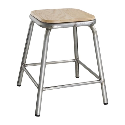 [DE478] Bolero lage gegalvaniseerd stalen kruk met houten zitting (4 stuks)