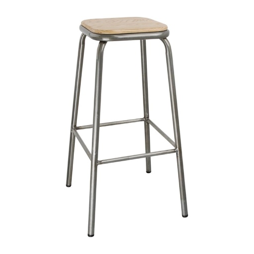 [DE479] Bolero hoge gegalvaniseerd stalen kruk met houten zitting (4 stuks)