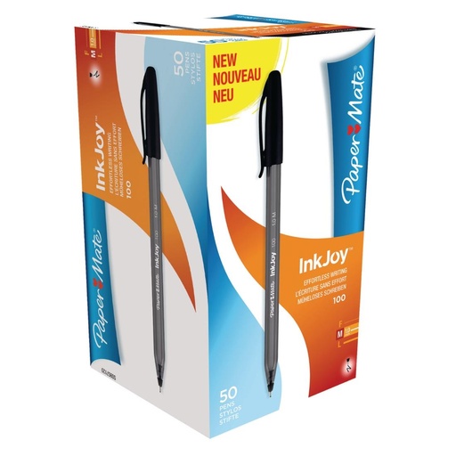 [DE717] Paper Mate Inkjoy 100 pennen met dop zwart (50 stuks)