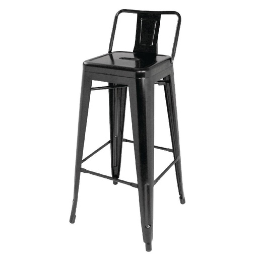 [DL882] Bolero Bistro gegalvaniseerd stalen barkruk met rugleuning zwart (4 stuks)