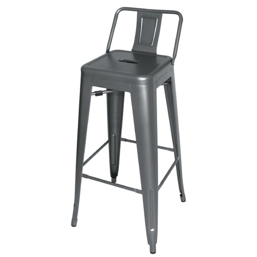 [DM935] Bolero Bistro stalen barkruk met rugleuning grijs (4 stuks)