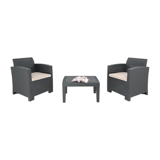 [DR309] Bolero Pp Fauteuil En Tafel Rieten Set Grijs