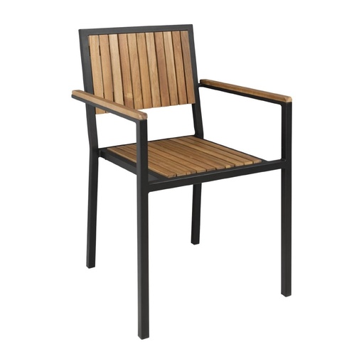 [DS151] Bolero stalen en acaciahouten stoelen met armleuningen (4 stuks)