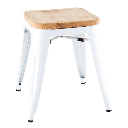 [DW738] Bolero Bistro Lage Krukken Met Houten Zitkussen Wit (4 Stuks)