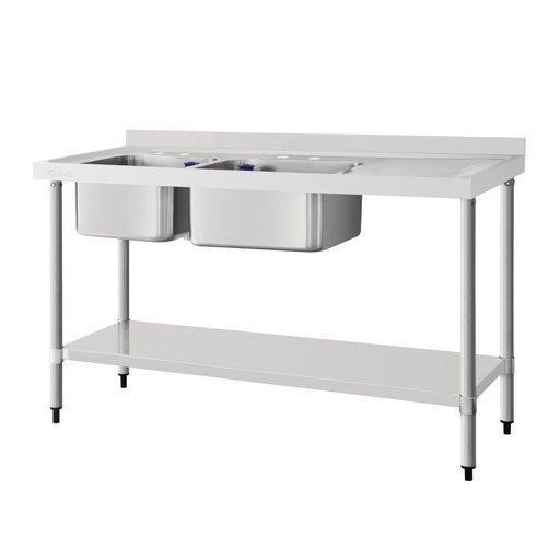 [DY824] Vogue RVS spoeltafel dubbele spoelbak afdruiprek rechts 150x60cm