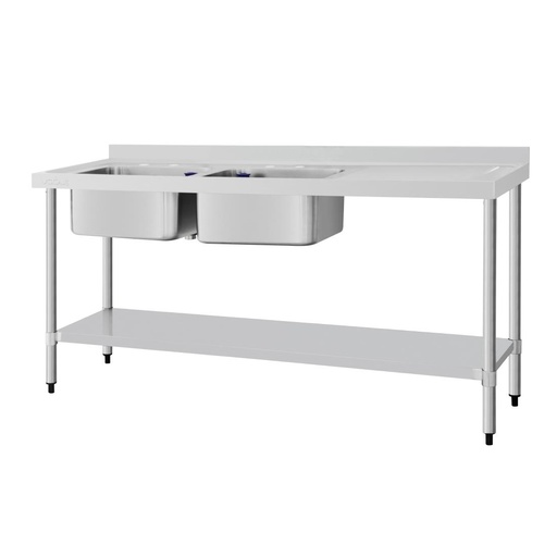 [DY827] Vogue RVS spoeltafel dubbele spoelbak afdruiprek links en rechts 180x60cm