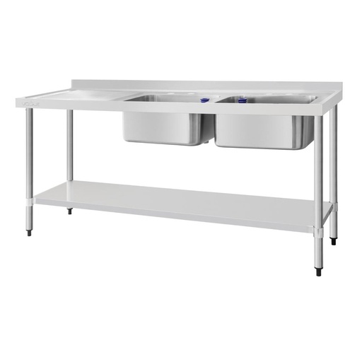 [DY828] Vogue RVS spoeltafel dubbele spoelbak afdruiprek links 180x60cm
