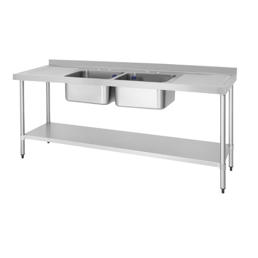[DY829] Vogue RVS spoeltafel dubbele spoelbak afdruiprek links en rechts 210x60cm