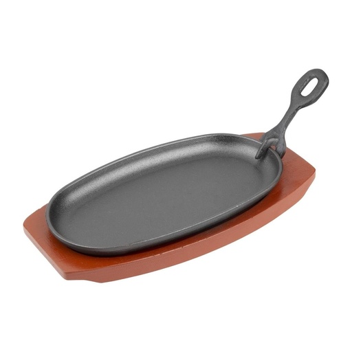 [F464] Olympia gietijzeren schaal met houten onderzetter 24x14cm