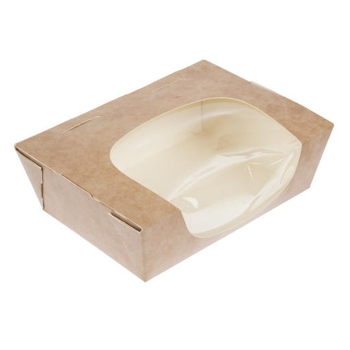 [FA392] Colpac Zest kraft saladebakken met acetaat venster en insteeksluiting composteerbaar 825ml (250 stuks)