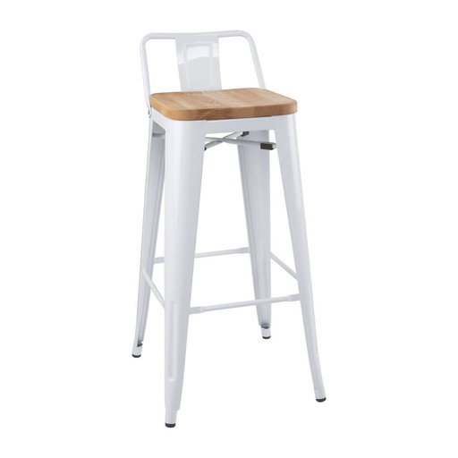 [FB625] Bolero Bistro Hoge Krukken Met Rugleuning En Houten Zitkussen Wit (4 Stuks)