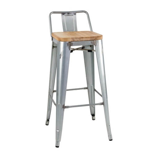[FB627] Bolero Bistro Hoge Krukken Met Rugleuning En Houten Zitkussen Gegalvaniseerd Staal (4 Stuks)