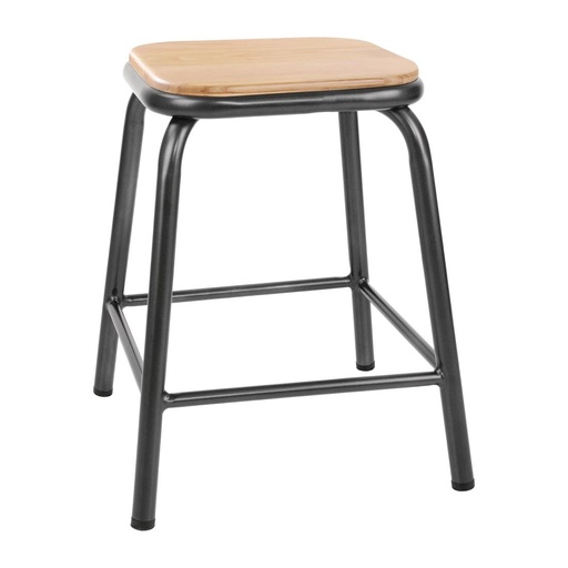 [FB930] Bolero Cantina lage kruk met houten zitting metallic grijs (4 stuks)