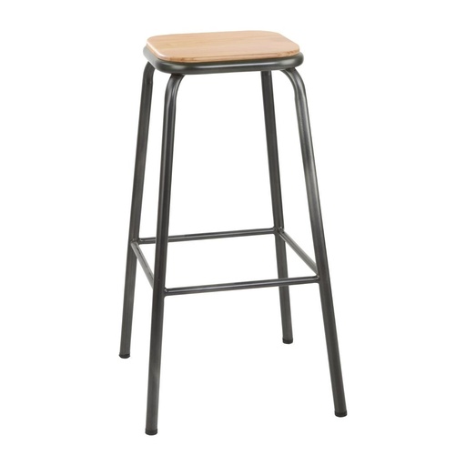 [FB936] Bolero Cantina hoge barkrukken met houten zitting metallic grijs (4 stuks)