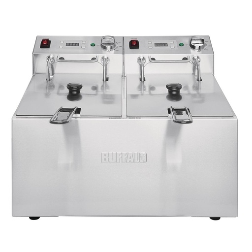 [FC259] Buffalo tweeling tank tweeling mand 2x5ltr aanrecht friteuse met timers 2x2.8kw