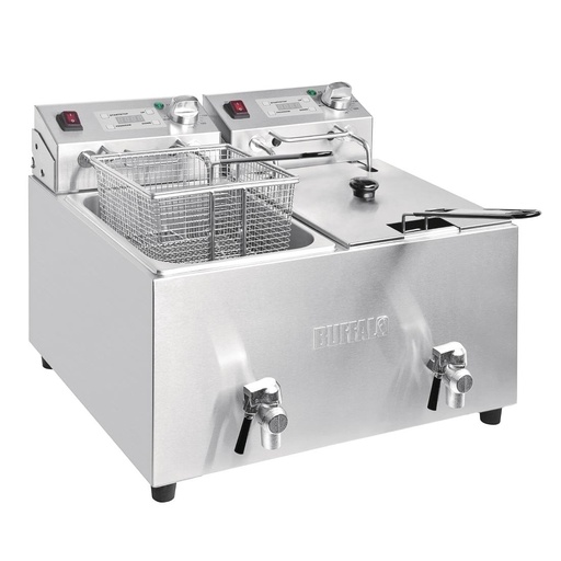 [FC375] Buffalo dubbele tank dubbele mand 2x8ltr aanrecht friteuse met timers 2x2.9kw