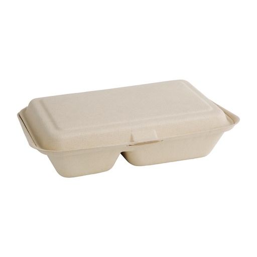 [FC541] Fiesta Compostable composteerbare bagasse voedseldozen 2 compartimenten natuurlijke kleur 253mm (200 stuks)