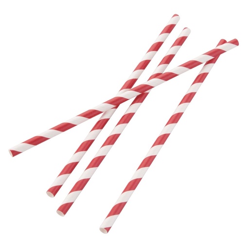 [FP442] Fiesta Compostable composteerbare papieren rietjes 210mm rood-wit  Individueel verpakt (250 stuks)