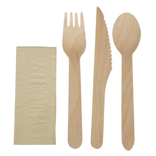 [FS168] eGreen individueel verpakt 4-in-1 houten bestekset (250 stuks)