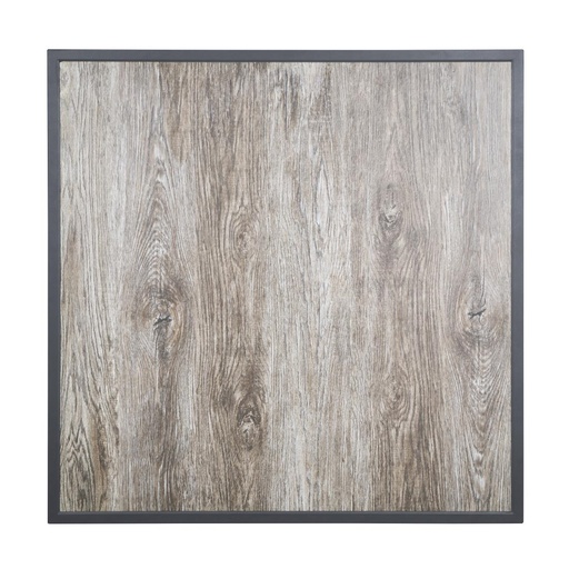 [FU515] Bolero Tafelblad Van Gehard Glas Met Houtnerfeffect Voor Buiten, Grijze Rand 700mm