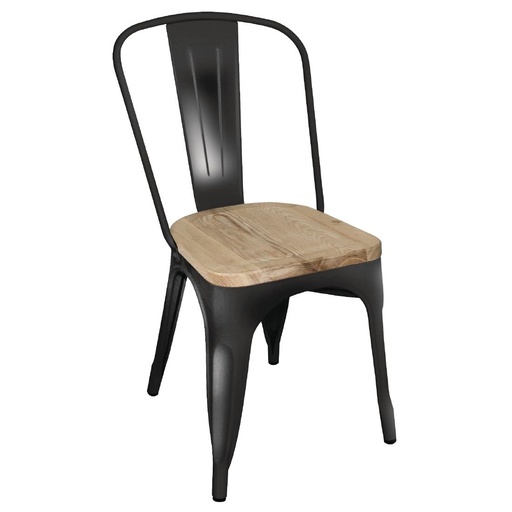 [GG707] Bolero Bistro stalen stoelen met houten zitting zwart (4 stuks)