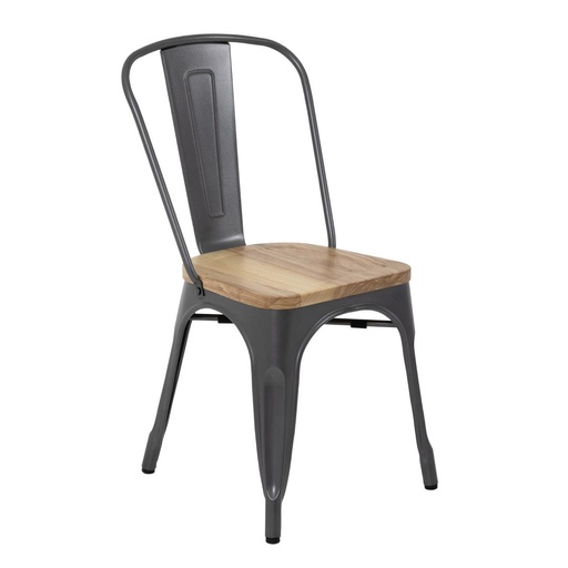 [GG708] Bolero Bistro stalen stoelen met houten zitting grijs (4 stuks)