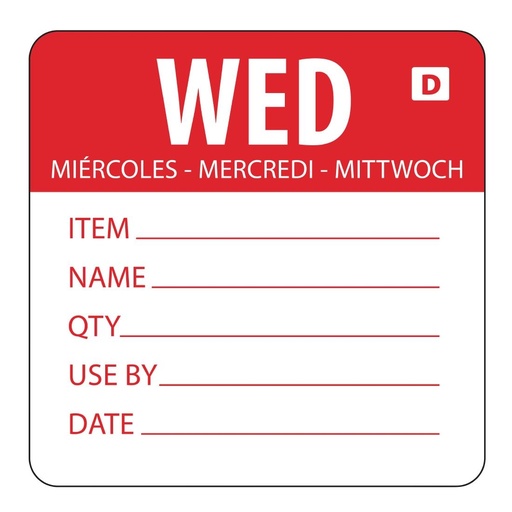 [GH353] Hygiplas oplosbare kleurcode voedseletiketten woensdag (250 stuks)