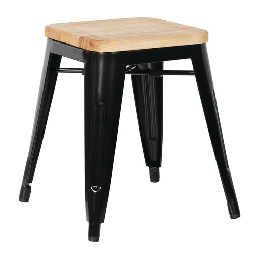 [GM635] Bolero stalen kruk met houten zitting - zwart (4 stuks)