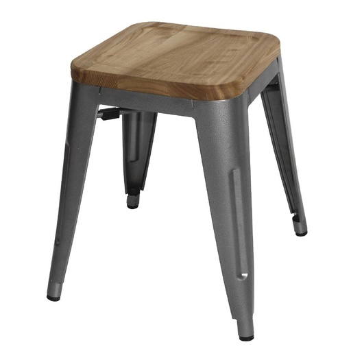 [GM636] Bolero Bistro stalen kruk met houten zitting - grijs (4 stuks)