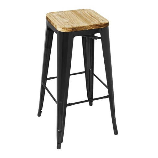 [GM640] Bolero stalen barkruk met houten zitting - zwart (4 stuks)