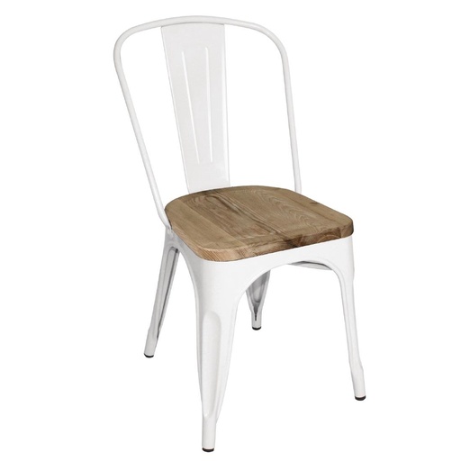[GM644] Bolero Bistro Bijzetstoelen Met Houten Zitkussen Wit (4 Stuks)