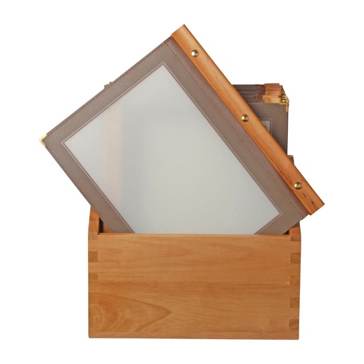 [H762] Securit menumappen set met houten box A4 bruin (20 stuks)