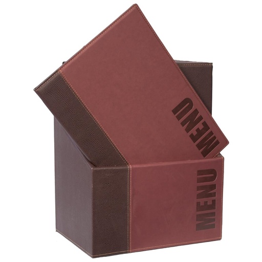 [U267] Securit Trendy menumappen set met houten kist A4 wijnrood (20 stuks)