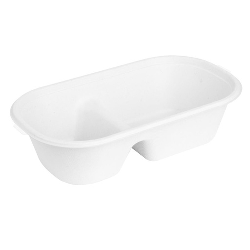 [HW628] Fiesta Composteerbare Bagasse Ovale 2-Vak Container 900ml (Pak Van 100)