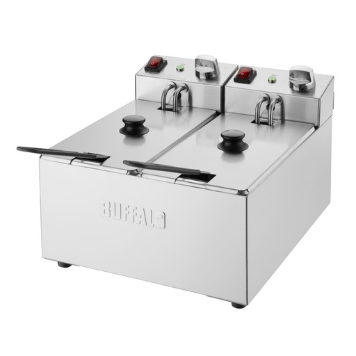 [CU615] Buffalo Dubbel Tank Dubbele Mand 2X3Ltr Aanrecht Friteuse 2X2Kw