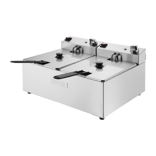[CU618] Buffalo Dubbele Tank Dubbele Mand 2X5Ltr Countertop Friteuse 2X2.8Kw