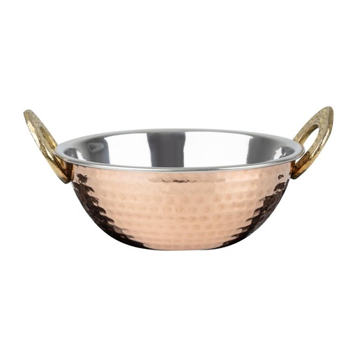 [HY128] Olympia Koperen Kadai Schotel Roestvrij Staal Messing Handvatten 400ml