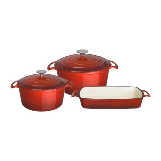 [SA727] Vogue Gietijzeren Kookgerei 3-Delige Set - Rood