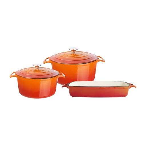 [SA728] Vogue Gietijzeren Kookgerei 3-Delige Set - Oranje