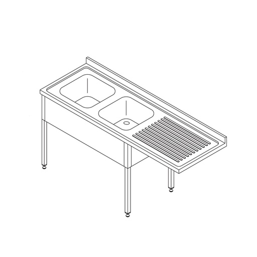 [09394003] Maxima Spoeltafel - 200 x 70 cm - Aanvoer Vaatwasser Links - incl. 2 Wasbakken 09394003