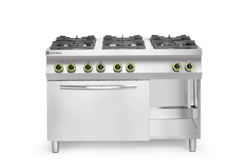 [225899] HENDI Gasfornuis Kitchen Line 6-pits met convectieoven GN 1/1 225899